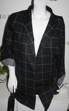 Jacke Sweat Blazer mit Gürtel schwarz Karo Gr 42 / XL "Blind Date" Krempel Ärmel
