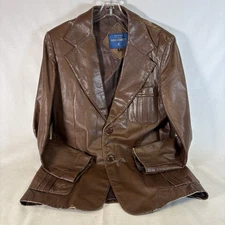 Vtg Rue Royale by Nino Cerruti Mens Leather Jacket Blazer 43L Brown 70s-Read !!!