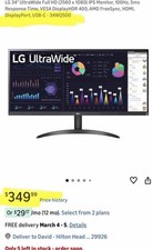 LG 34 Ultra Wide Full HD 2560 x 1080 IPS Monitor