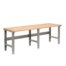 Adjustable Height Workbench C-Channel Leg Maple Butcher Block Square Edge 96"W x