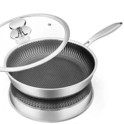 LMETJMA Edelstahl Bratpfanne 26 cm Waben-Antihaft mit Deckel  Induktion, Kerami