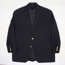 VTG Chaps Ralph Lauren Blazer Mens 42S Solid Navy Blue Wool Brass Button Jacket