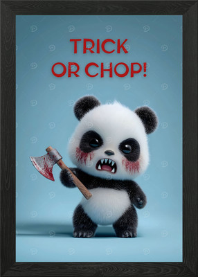 Trick or Chop - Niedlicher Panda mit Axt gerahmtes Wandbild Poster Leinwanddruck Bild