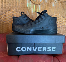 Converse All Star Chuck Taylor Mid Top Black Leather Unisex Men 6 Women 8