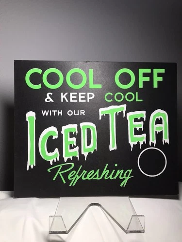 Vintage Cardboard Neon Painted Store Cafe Diner Sign “Cool Iced Tea” ~ 13 1/4x11