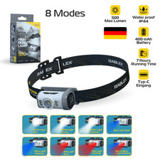 8 Modi LED Stirnlampe Blau Rot Weiß Wasserdicht Wiederaufladbar Leicht Lampe