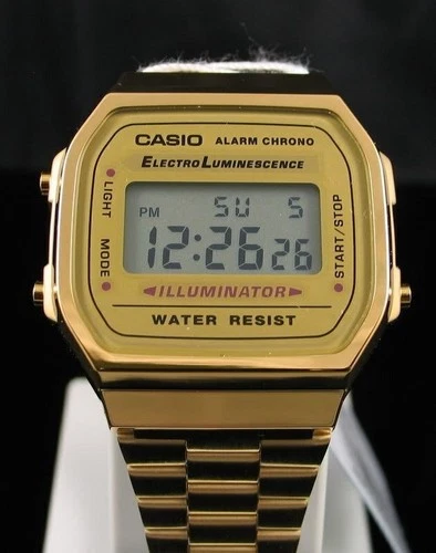 USA MEN'S GOLD TONE STAINLESS STEEL DIGITAL WATCH A168WG CASIO-New US