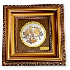 Japanese Engraved Framed Art of Chokin Accents Scene Bird Flower Wall Hanging B1