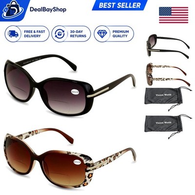 2 Pairs Stylish Bifocal Reading Sunglasses with Leopard Print & UV Protection