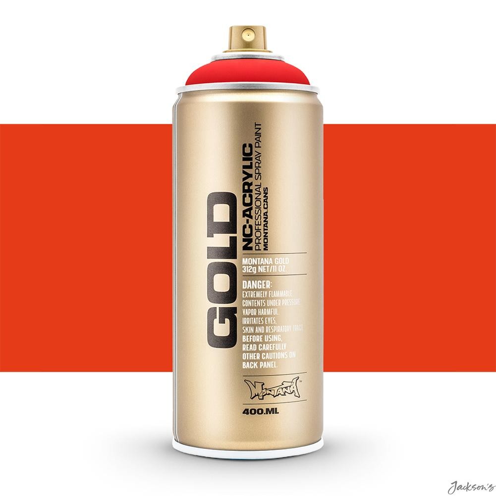 Montana Gold Spray Paint Acrylic Lacquer 400ml Fluorescent Fire Red Opaque
