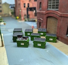 1/87 HO Scale Set of 8 Waste Management Trash Dumpsters, 3d Printed Resin Models
