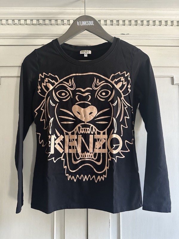 KENZO Metallic Tiger Face Icon Long-Sleeve T-Shirt, Size 14