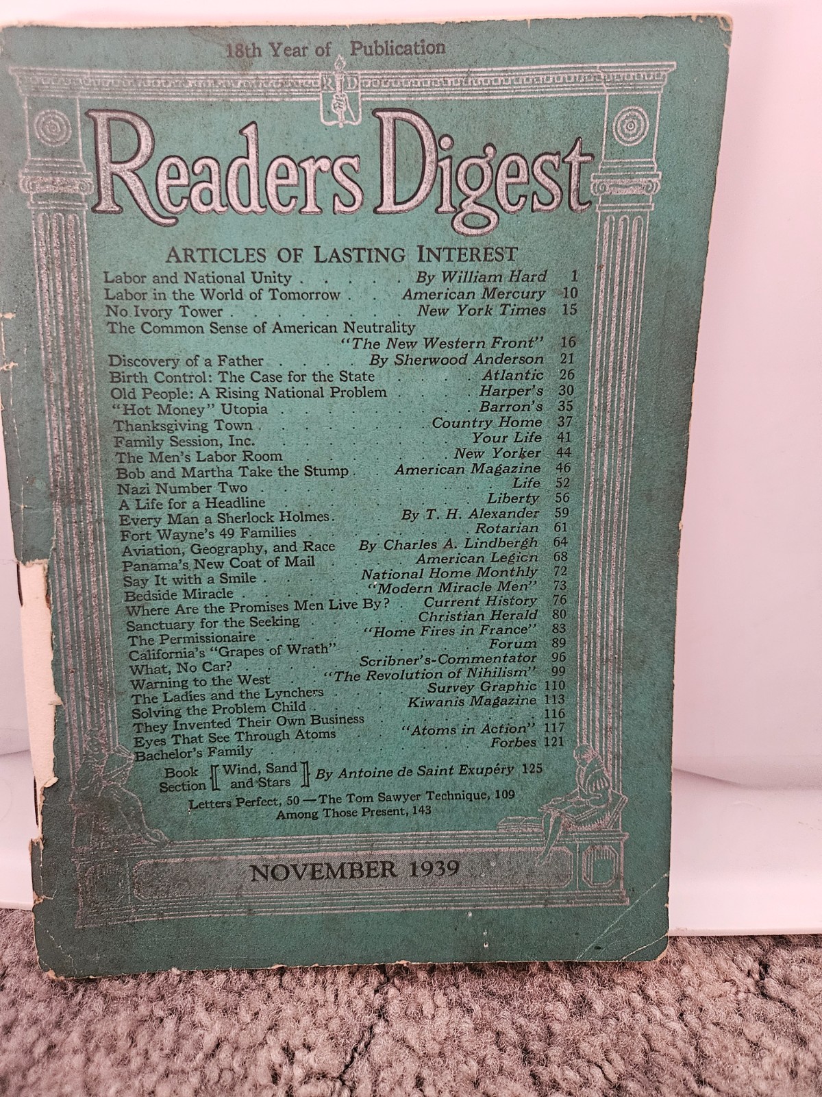 November 1939 Readers Digest, Articles of Lasting Interest