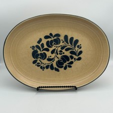 Pfaltzgraff Stoneware Folk Art Oval Platter 14" Serving Blue Flower Farmhouse