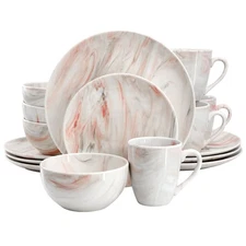 Fine Marble 16-Piece Porcelain Dinnerware Set in Red and Gray