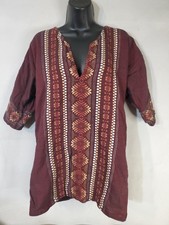 Vintage Guatemalan Linen Embroidered Shirt Handwoven Men's Size Large