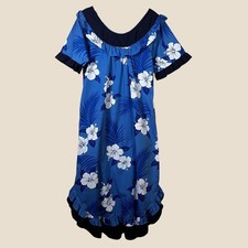 Vintage 90s Royal Creations Hawaii Blue Floral Muumuu Ruffle Maxi XL Tropical
