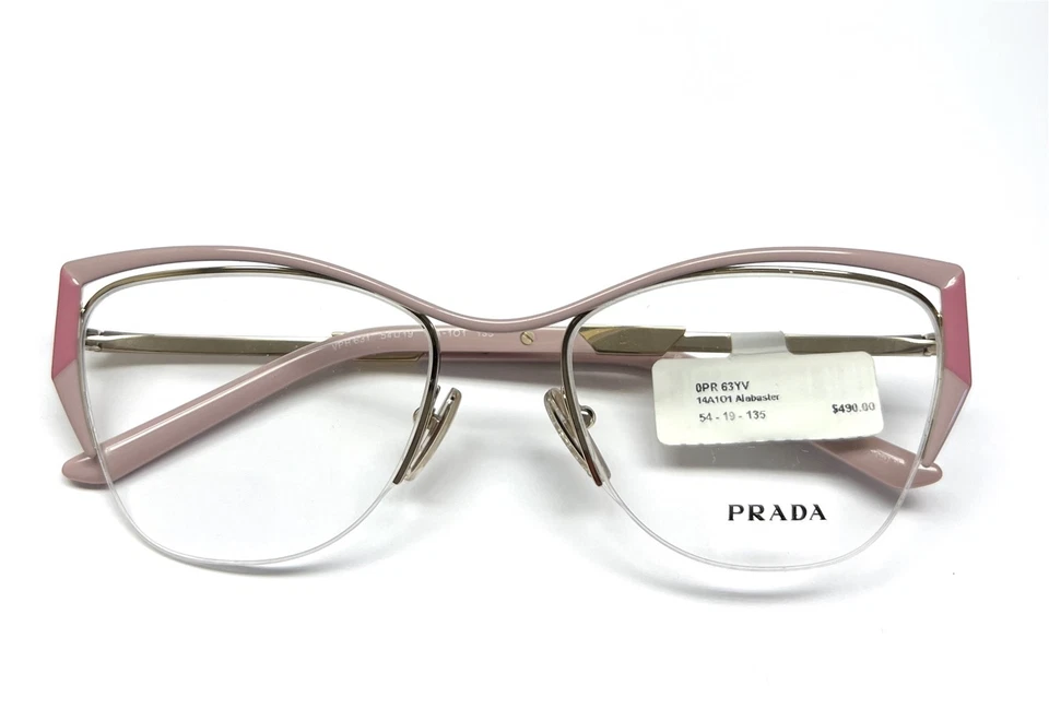 Prada Semi Rimless Eyeglasses VPR63Y 14A-1O1 Alabaster Pink Gold 54mm No Case - Image 2 of 4