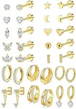 Hypoallergenic 14K Gold Plated Stud Hoop Earrings for Women Surgical Jewelry