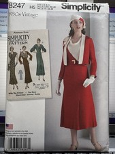Simplicity 1930s Vintage Dress Jacket Pattern Sz 6-14 Uncut