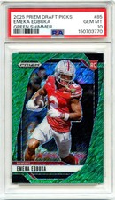 EMEKA EGBUKA RC 2025 PANINI PRIZM DRAFT GREEN SHIMMER FOTL ROOKIE SP 4/8 PSA 10