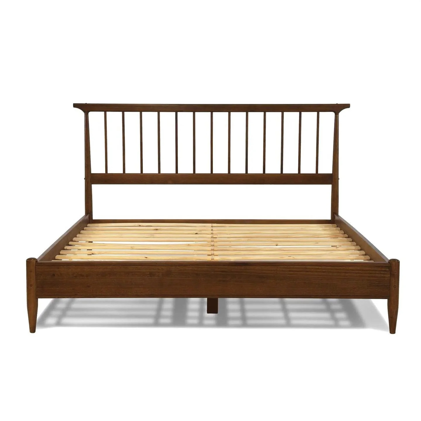 Queen Size Walnut Mid Century Platform Bed With Headboard