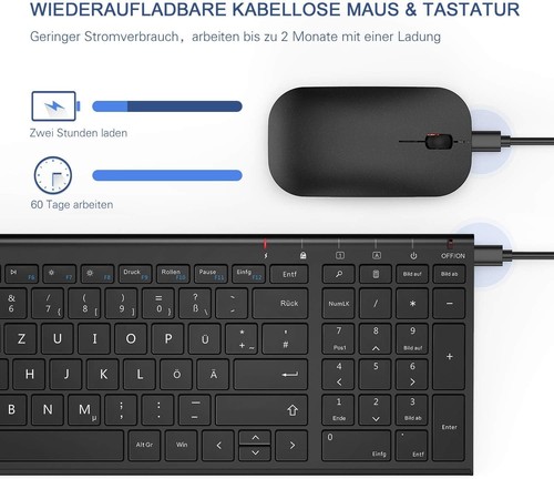 Clavier sans fil avec souris | Clavier ultra fin en aluminium - Photo 3/8