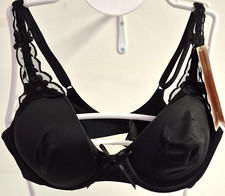 M&S Bra 34A Black T-Shirt Underwired Padded High Lace Apex New with Tags