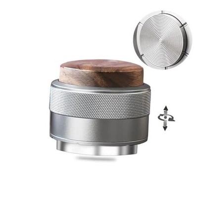 58mm Walnut Coffee Distributor & Hand Tamper, Adjustable Depth, Coffee Silver