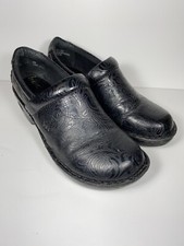 BOC Born Concepts Black Tooled Embossed Leather Clogs Women Comfort Shoes Sz 10M