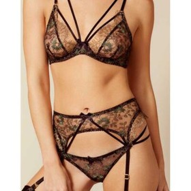 $215 AGENT PROVOCATEUR CASTALIA Black Gold Green FLORAL LACE BRIEF Panties 5/XL