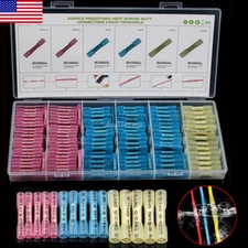 200/100PCS Heat Shrink Butt Wire Splice Connectors Seal Crimp Terminals Set USA