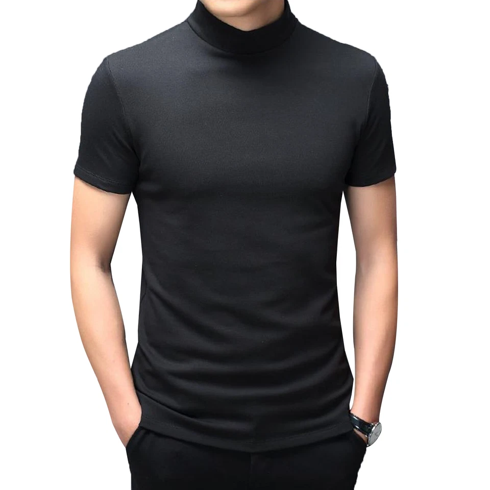 Fashion Men's Short Sleeve T-Shirt Turtleneck Pullover Casual Shirt Fashion Tops - Image 4 of 4
