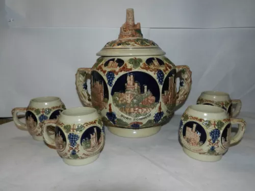 Vintage 1950s GERZIT German Castle Tureen Punch W/ Lid  4 Cups J39K