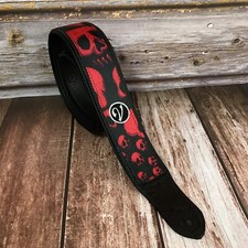 Handmade Padded Red Skull Guitar Strap by VTAR, Made with Vegan Leather