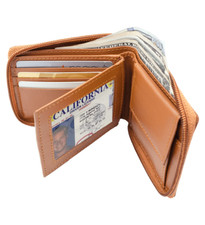 RFID Blocking Genuine Leather Men's Bifold Premium Cowhide Wallet Zip Around