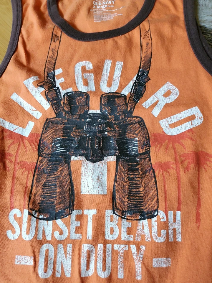 Old Navy Cotton Orange Sleeveless Graphic Muscle Tee, 14/16 - Image 2 of 3