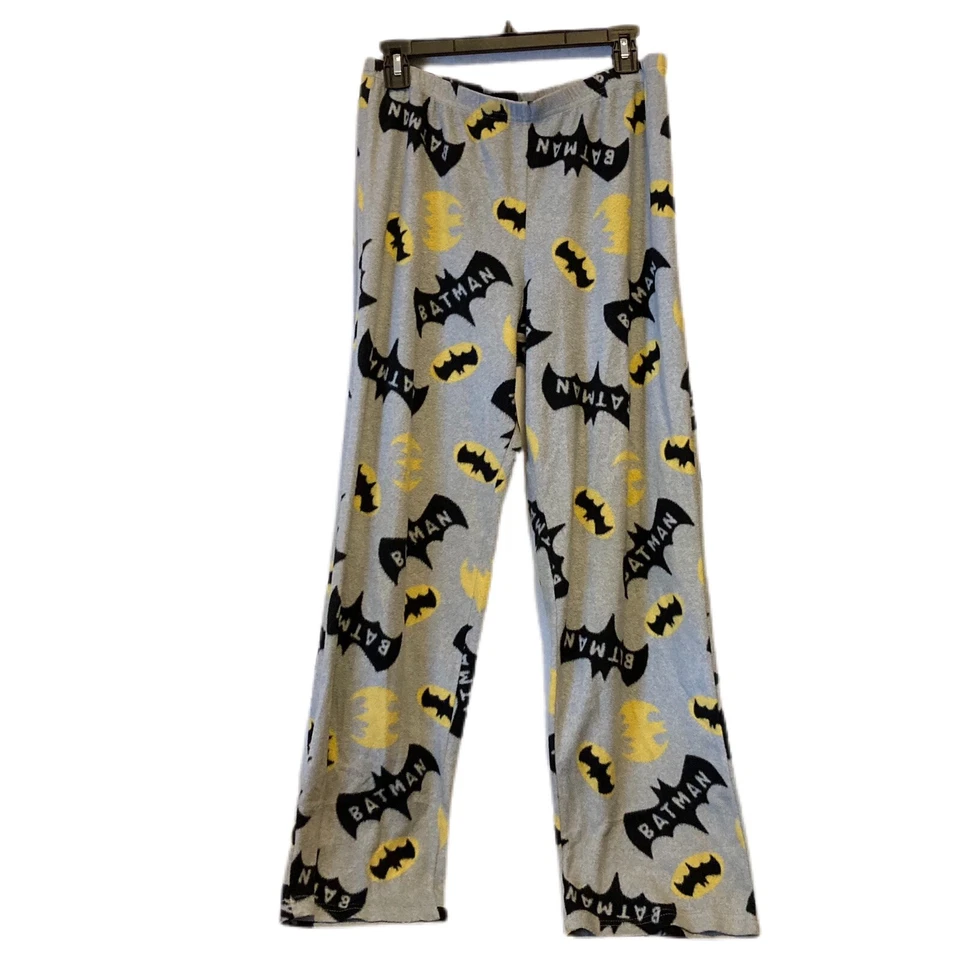 Pantalones de pijama de salón Batman gris negro amarillo gráfico logotipo M (8-10) con cordón Foto 2 de 4