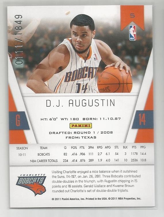 2010-11 Panini Totally Certified D.J. Augustin Silver #d /1849 Bobcats ...