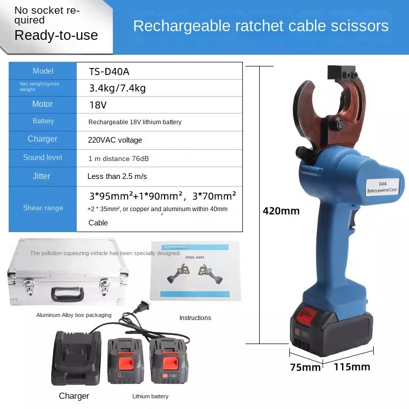 Charging Ratchet Scissors TS-D80A Cable Wire Cutter for Easy Cutting