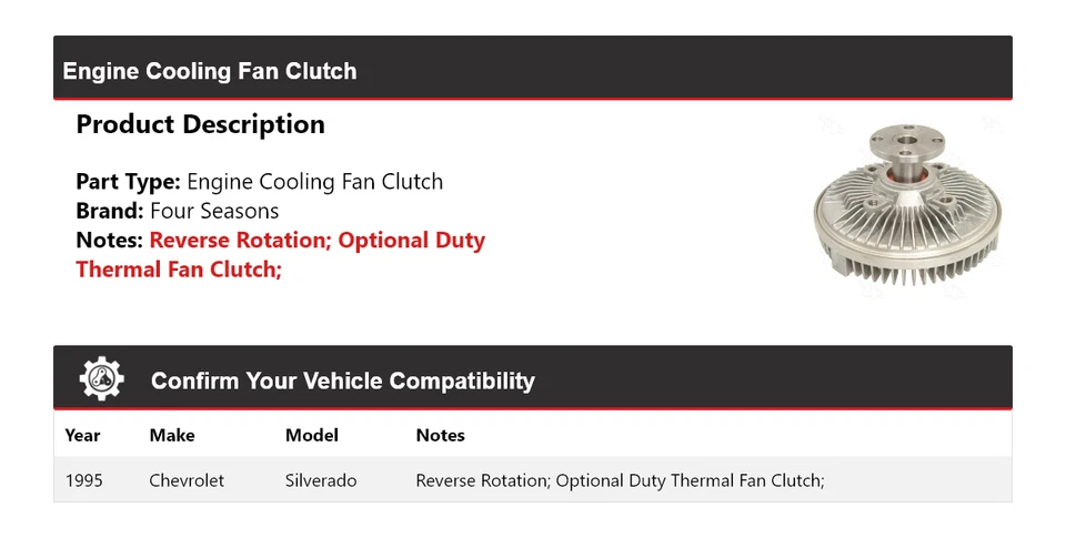 Embrague ventilador refrigeración motor Chevrolet Silverado 1995 4 estaciones Foto 2 de 4