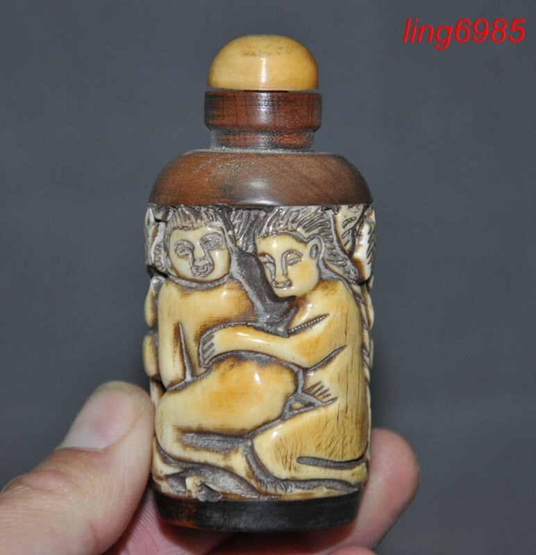 Collection old China carving woman man pornography statue snuff