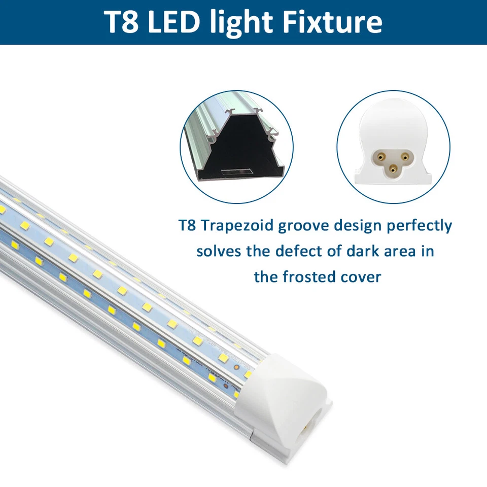 LED T8 Tube Lights, 4/8 FT Options 60-120W, 5000K-6500K, Ideal for Shops/Garages - Image 2 of 4