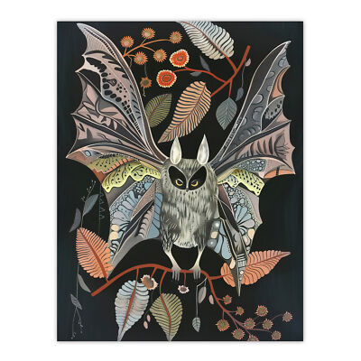 Fledermausflug Nacht Muster rustikal botanisch Wandbild Poster Druck