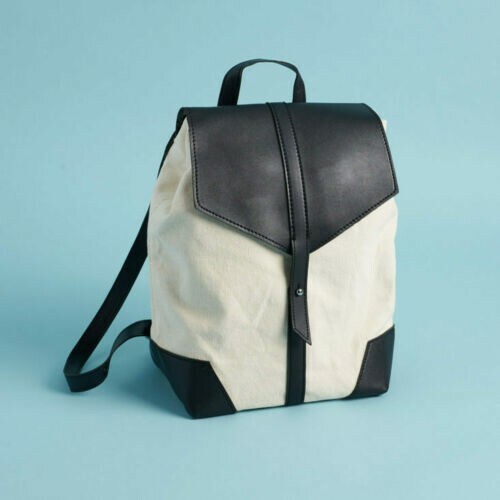 deux lux mini mini backpack Mini Backpack Deux Demi Backpack Deux Lux Demi Backpack Ivory Canvas Black  Vegan Leather Trim Travel