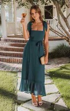 NWT Show Me Your Mumu Claire Midi Dress Emerald Chiffon XXS Retail $188