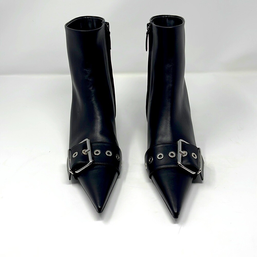 【関税＆送料込み】Balenciaga Leather Ankle Boots Balenciaga Black Leather Ankle Boots Buckle Pointed Toe Boot