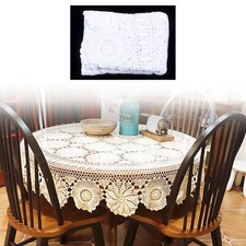 52inch Round Hand Crochet Tablecloth Ecru Vintage Lace Table Cloth Floral Doily