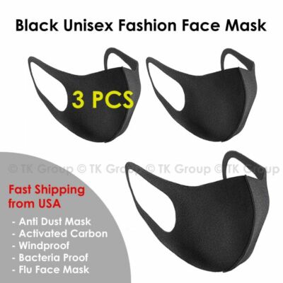 Lot of 3 Black Fashion Face Mask Washable 3D/ Ship within 24Hrs from USA 