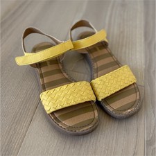 Hanna Andersson Girls Yellow Sandals, Woven Accent, Adjustable Strap, Flat Heel